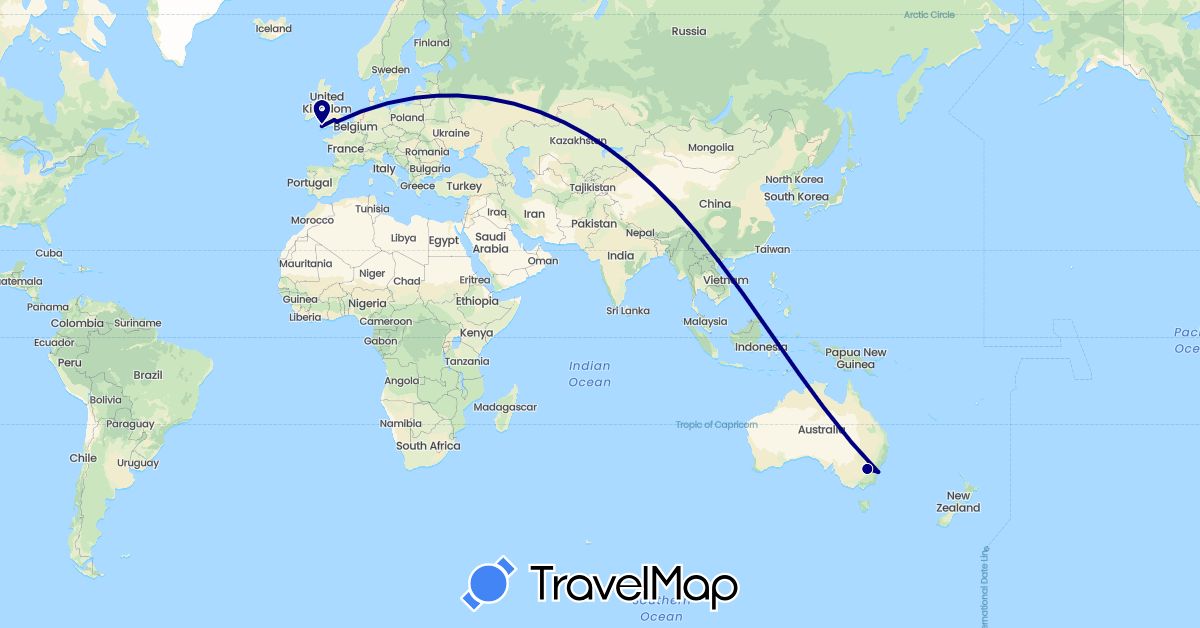 TravelMap itinerary: driving in Australia, United Kingdom, Vietnam (Asia, Europe, Oceania)